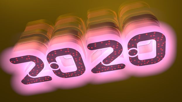 2020 typography on a golden background. Year 2020 greeting card with golden decorative colorful design.