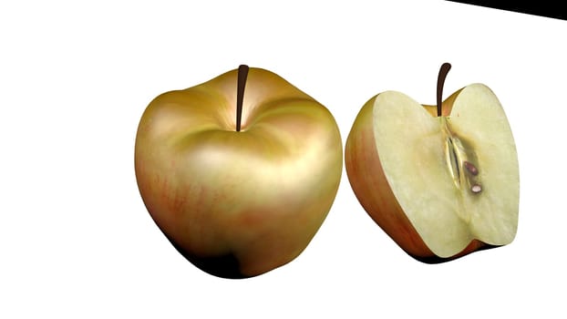 Red apple with sliced part isolated on white background. A fruit background with copy space for text and advertisements. 3D rendered apples.