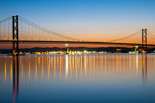 The Forth Road Bridge in Scotland at dawn