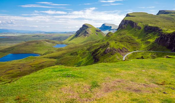 Green landscape on the Isle of Skye in Scotland