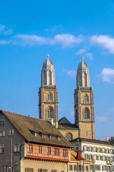 The towers of the Grossmunster in Zurich, Switzerland