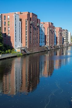 Modern residential buildings at the water seen in Hamburg