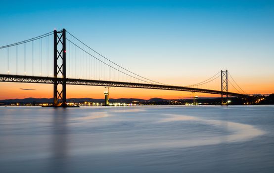 The Forth road bridge in Scotland after sunset