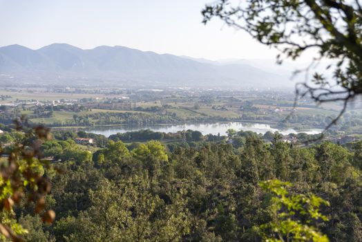 panorama of lake narni seen from the town of narni