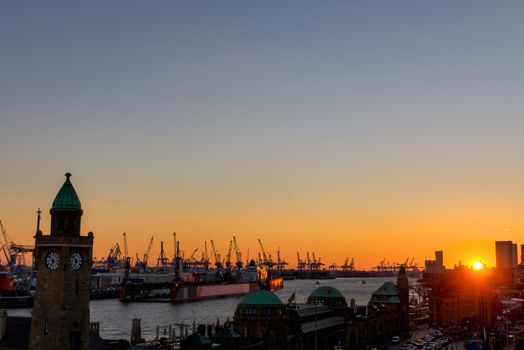 A beautiful sunset seen from the banks of river Elbe in Hamburg