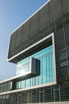 A modern office building on a sunny day