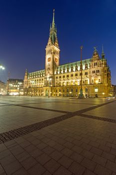 The historic townhall in Hamburg, Germany, after sunset