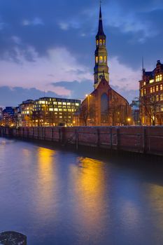 One of Hamburgs biggest churches at dawn