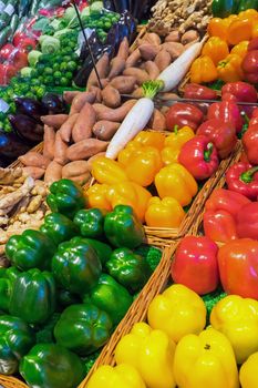 Different kinds of sweet pepper and other vegetables