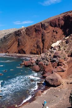 The red volcanic beach in the south of Santorini island