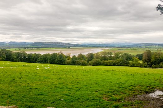 view over Morecambe Bay at Sandside toward Whitbarrow Scar Cumbria