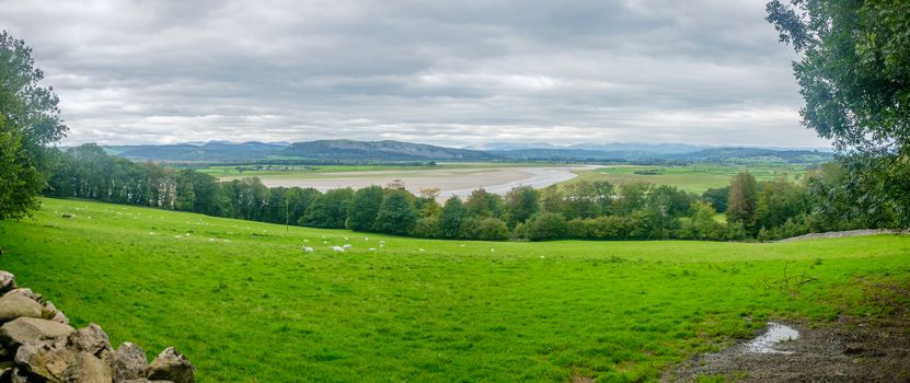 view over Morecambe Bay at Sandside toward Whitbarrow Scar Cumbria