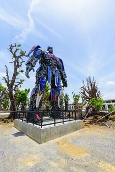 NakhonPathom , Thailand -  6  August, 2020 : OPTIMUS PRIME model  Model concept in Caltex petrol station in NakhonPathom KM.14