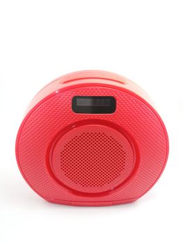 Bluetooth wireless speaker in red color use to play music from smartphone