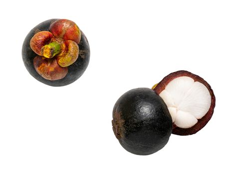 Fresh mangosteen isolated on white background, Macro