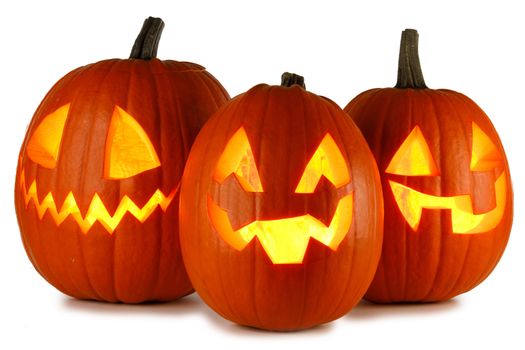 Three Halloween Pumpkins isolated on white background