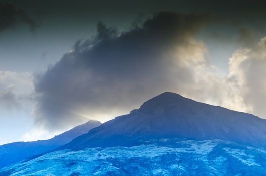 Top of the stromboli volcano surrounded by its fumaroles island stromboli italy