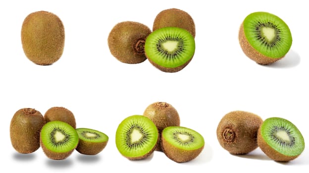 Kiwi fruit and slice isolated on white background