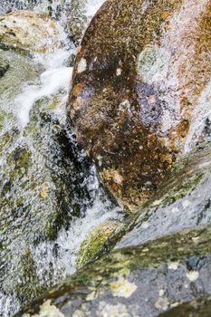 Flowing waterfall river Lake Hemsila in Hemsedal, Viken, Buskerud, Norway.