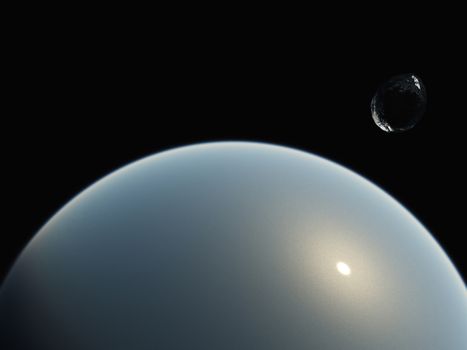 Water planet and ice moon. 3D rendering