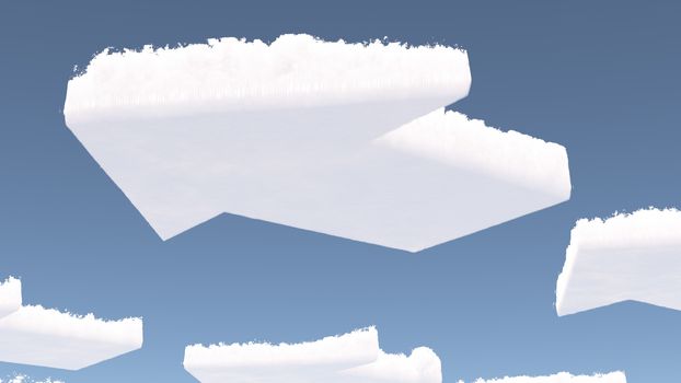 Arrow shaped clouds. Modern surrealism. 3D rendering