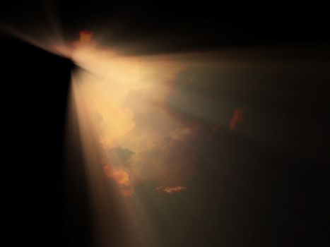 Holy light in clouds. 3D rendering