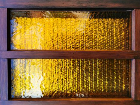 Window with wood and yellow reflection background