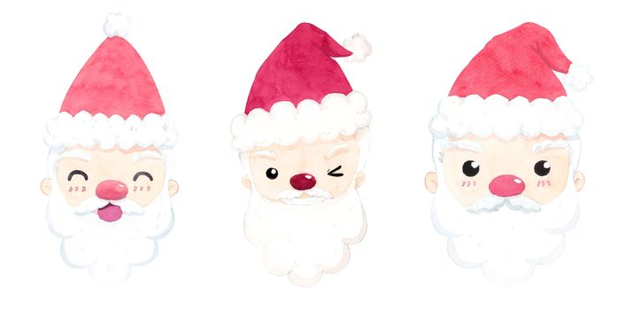 a cute santa set. cartoon character watercolor hand painting for decoration in winter, chrismas, and new year festival advertising. isolated on white background. clipping path.