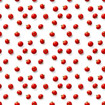 Seamless pattern with red ripe tomatoes. Tomato isolated on white background. Vegetable abstract seamless pattern. Organic Tomatoes flat lay.