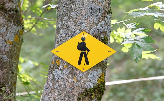 Hiking trail sign in the Swiss mountains