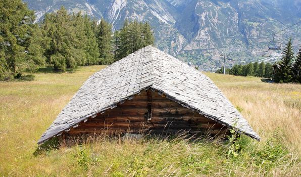 Cabin in Switzerland, wooden cabin in the mountains