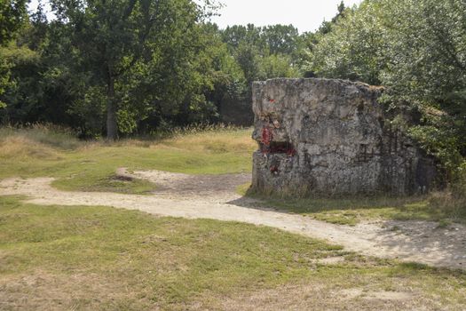 Zillebeke, Belgium, August 2018: WWI bunker at Hill 60 site in Zillebeke, near Ypres