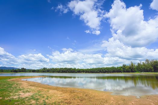 Beautiful landscape of Klong Sai reservoir in Sa Kaeo province, Thailand.
