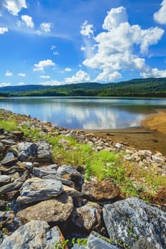 Beautiful landscape of Tha Krabak reservoir in Sa Kaeo province, Thailand.