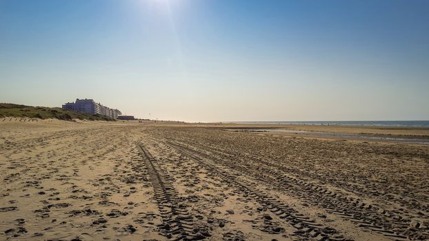 Wenduine beach on the Belgian coast during a nice indian summer day. Travel and tourism in Belgium