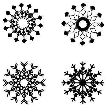 Set of cut out snowflakes isolated on white background. Winter christmas decoration. Black paper decoration collection for scrapbooking, laser cutting, cut out printers, wood. Vector illustration.
