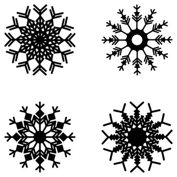 Black snowflakes isolated on white background. Winter christmas decoration. Paper decoration template for scrapbooking, laser cutting, cut out printers, wood. Vector.