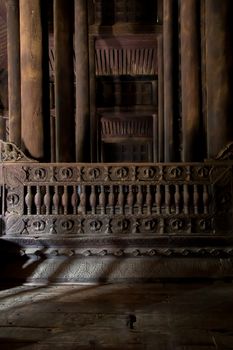 Bagaya Monastery, Inwa Myanmar 12/12/2015 Interior of teak built monastery . High quality photo