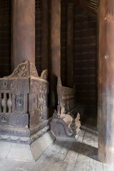 Bagaya Monastery, Inwa Myanmar 12/12/2015 Interior of teak built monastery . High quality photo