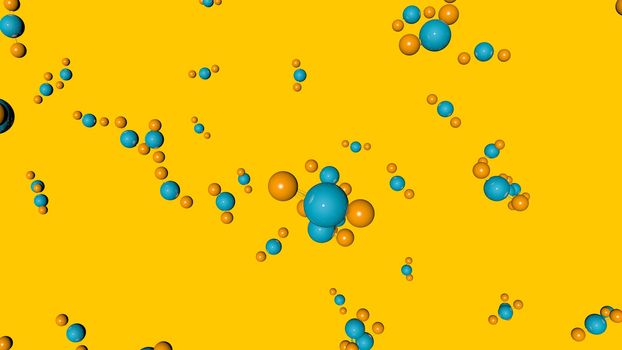 3d illustration of molecule model. Science background with chemical formulas against colored background