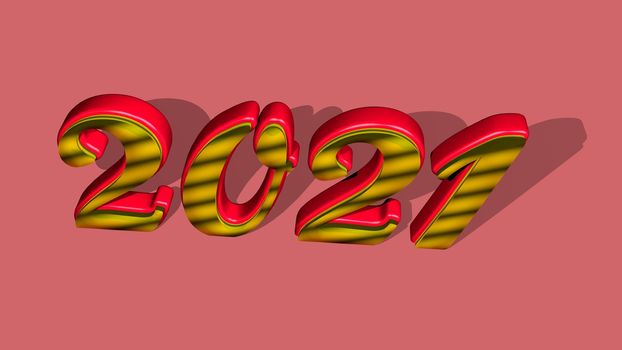 3D pure golden, solid shining text "2021" with pink background. 3D rendered