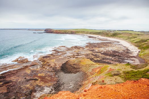 Pyramaid Rock and surrounding landscape in Philip Island, Victoria, Australia