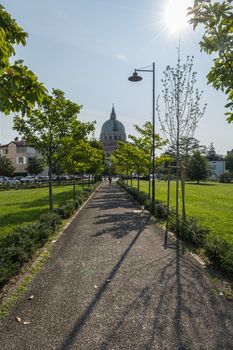 Udine, Italy. September 10, 2020. View of the entrance of the Moretti Park in Udine