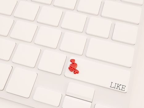 Keyboard with Couple of red hearts on Like button, Social media concept,