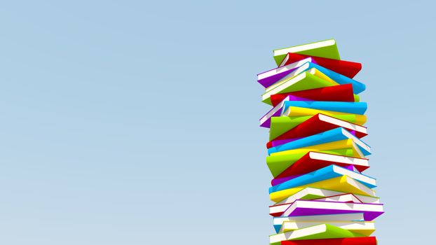 3d rendering of colorful books, with copyspace under sky