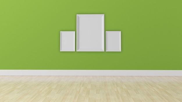 blank frames on green walls in empty room