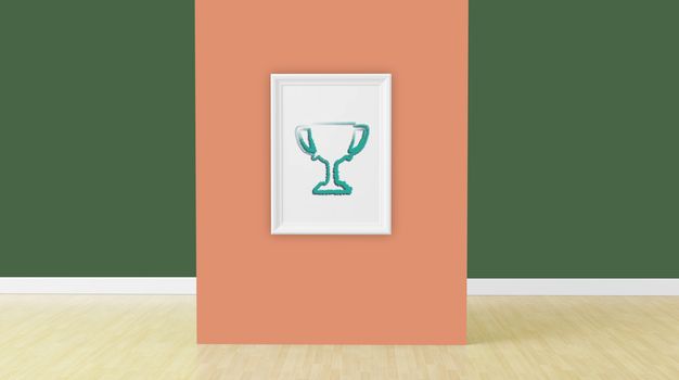 cup sign on empty frame in room