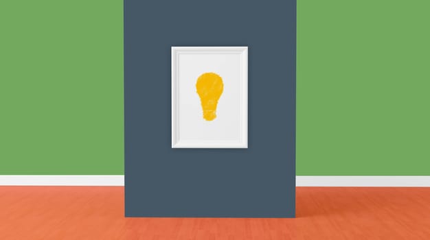 idea sign on empty frame on blue wall, 3d render