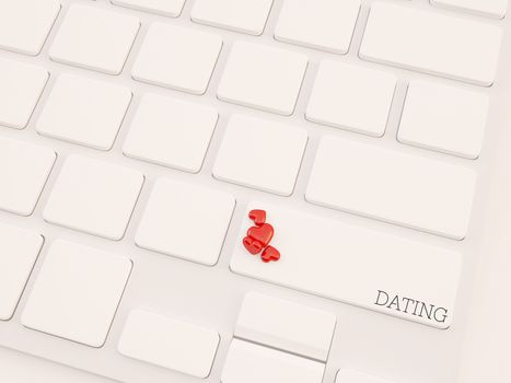 Dating Concept. Button on Modern Computer Keyboard with multiple small heart shape objects