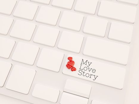 my love story key on keyboard with small heart shape object